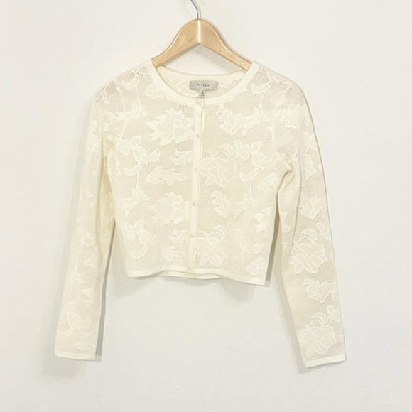 Milly Cream Cardigan Lace Floral Textured Button-Up Size Small Like New! - Picture 2 of 7